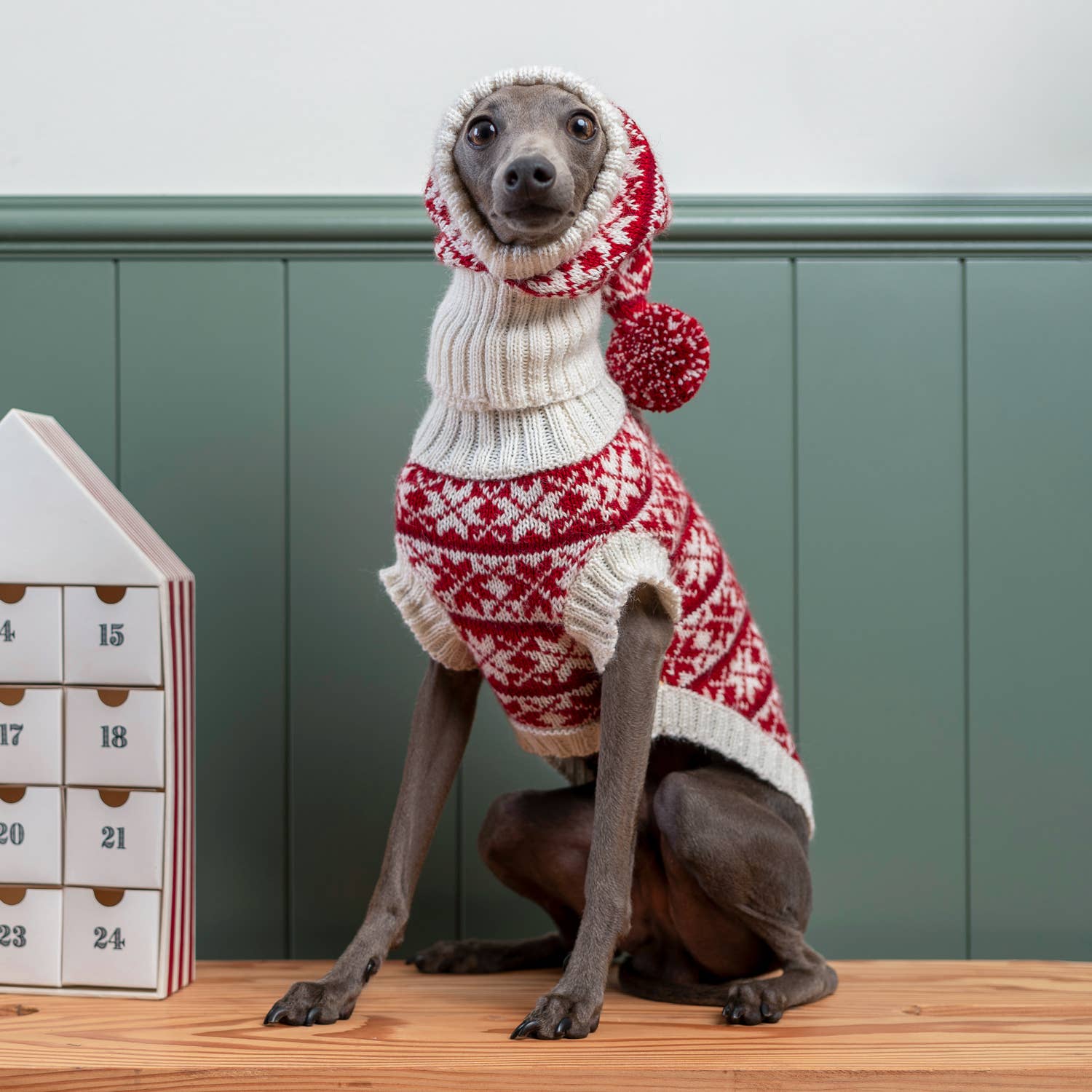 PCHAL05919S - Christmas Snowflake Red koiran alpakkaneule - S - Muotitassu