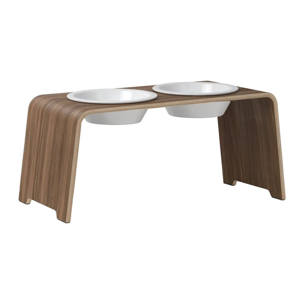 dogBar® Classic korotettu ruokakuppiteline - Pähkinä – M-large / Posliini Comfort