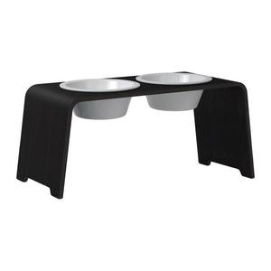 dogBar® Classic korotettu ruokakuppiteline - Tumma tammi – M-large / Posliini