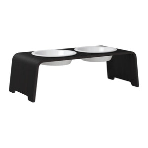 dogBar® Classic korotettu ruokakuppiteline - Tumma tammi – M / Posliini Comfort