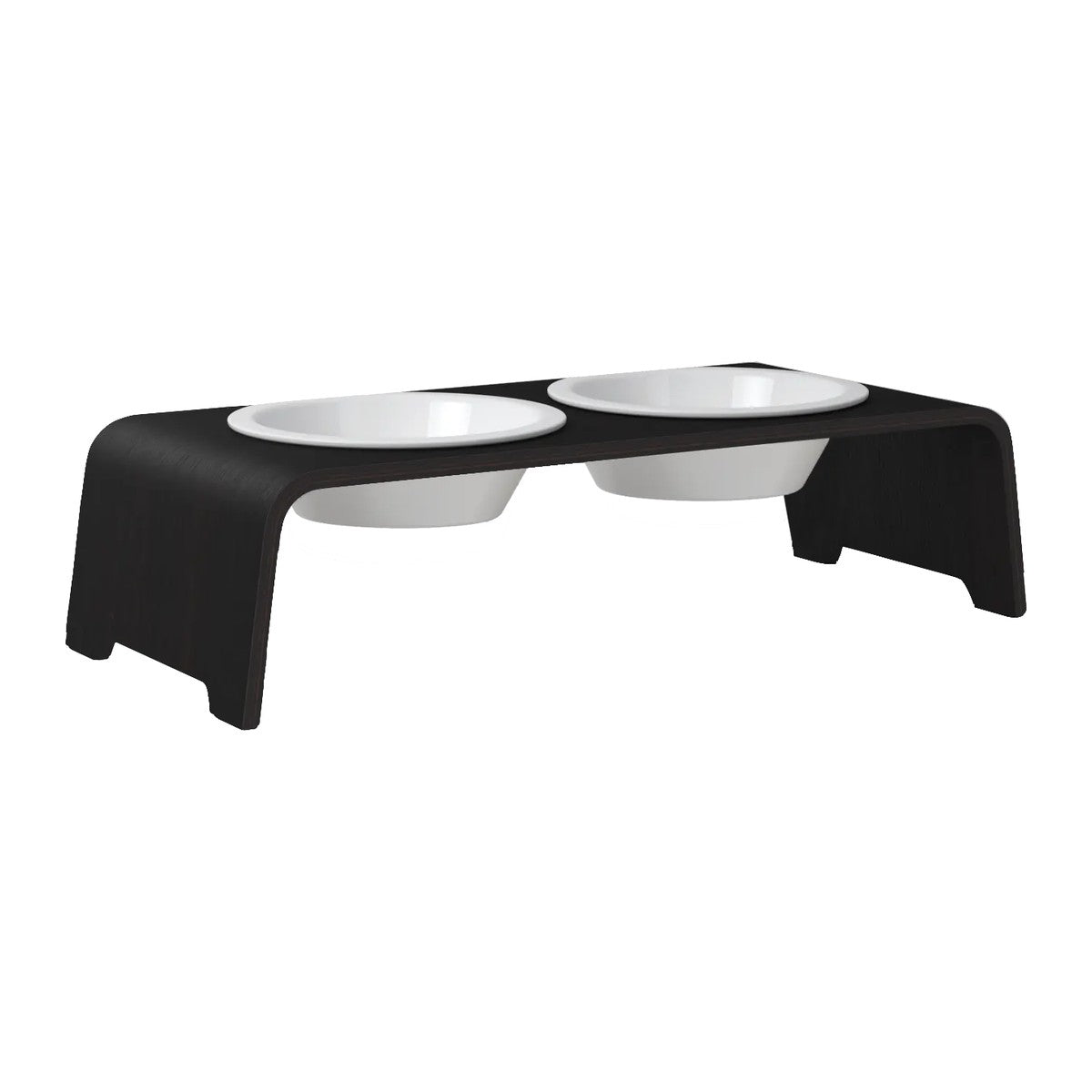 dogBar® Classic korotettu ruokakuppiteline - Tumma tammi – M-small / Posliini Comfort