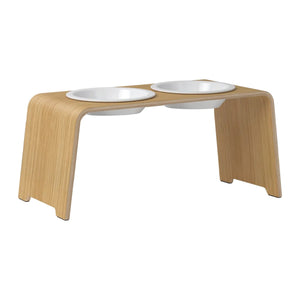 dogBar® Classic korotettu ruokakuppiteline - Vaalea tammi – M-large / Posliini Comfort