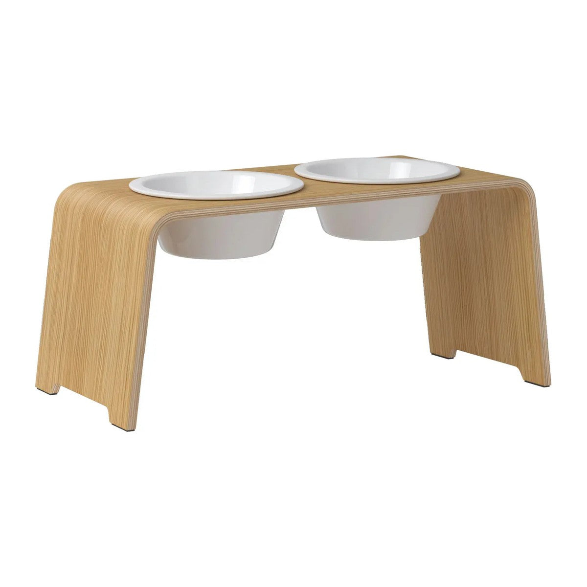 dogBar® Classic korotettu ruokakuppiteline - Vaalea tammi – M-large / Posliini