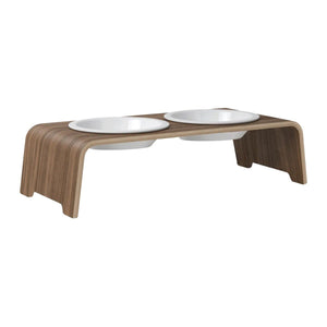 dogBar® Classic korotettu ruokakuppiteline - Pähkinä – M-small / Posliini Comfort
