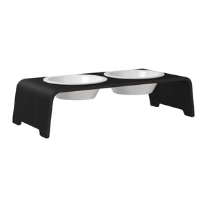 dogBar® Classic korotettu ruokakuppiteline - Tumma tammi – M-small / Posliini Comfort