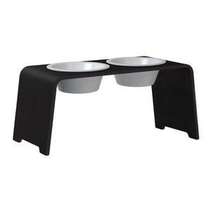 dogBar® Classic korotettu ruokakuppiteline - Tumma tammi – M-large / Posliini
