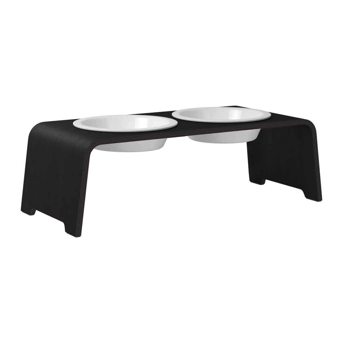 dogBar® Classic korotettu ruokakuppiteline - Tumma tammi – M / Posliini Comfort