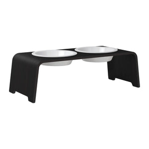 dogBar® Classic korotettu ruokakuppiteline - Tumma tammi – M / Posliini Comfort