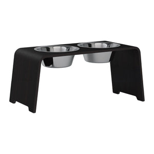 dogBar® Classic korotettu ruokakuppiteline - Tumma tammi – M-large / Ruostumaton teräs