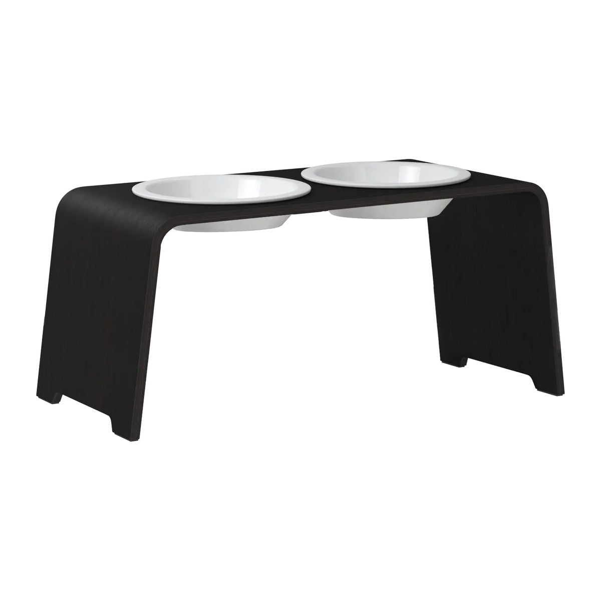 dogBar® Classic korotettu ruokakuppiteline - Tumma tammi – M-large / Posliini Comfort