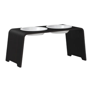 dogBar® Classic korotettu ruokakuppiteline - Tumma tammi – M-large / Posliini Comfort
