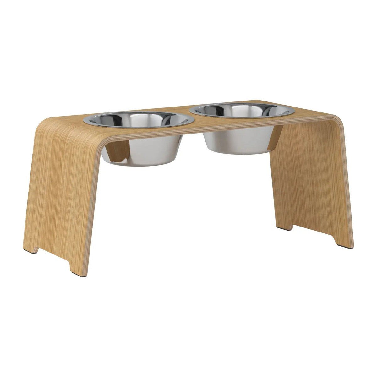 dogBar® Classic korotettu ruokakuppiteline - Vaalea tammi – M-large / Ruostumaton teräs