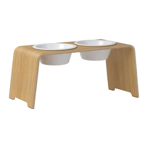 dogBar® Classic korotettu ruokakuppiteline - Vaalea tammi – M-large / Posliini