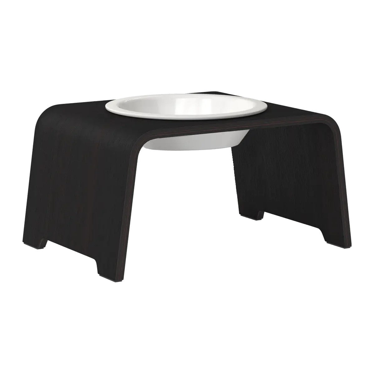 dogBar® Single korotettu ruokakuppi - Tumma tammi – M / Posliini Comfort