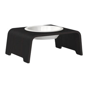 dogBar® Single korotettu ruokakuppi - Tumma tammi – M-small / Posliini Comfort