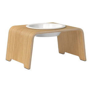 dogBar® Single korotettu ruokakuppi - Vaalea tammi – M / Posliini Comfort