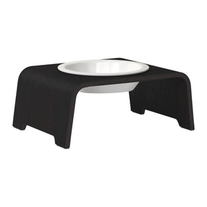 dogBar® Single korotettu ruokakuppi - Tumma tammi – M-small / Posliini Comfort