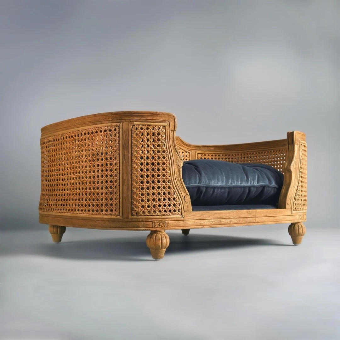 LORD LOU ペットベッドArthurケーン編みエクリュxリネンエクリュ