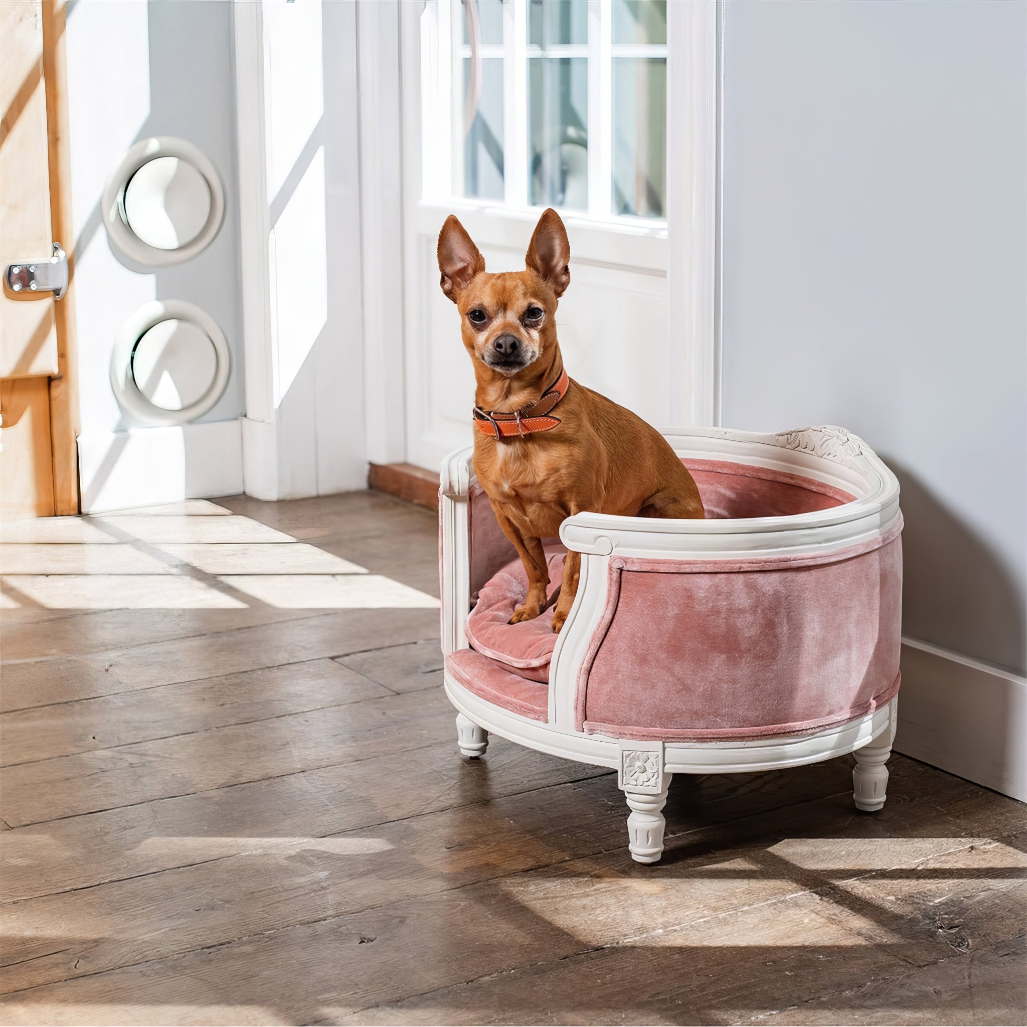 LORD LOU ペットベッドArthurケーン編みエクリュxリネンエクリュ